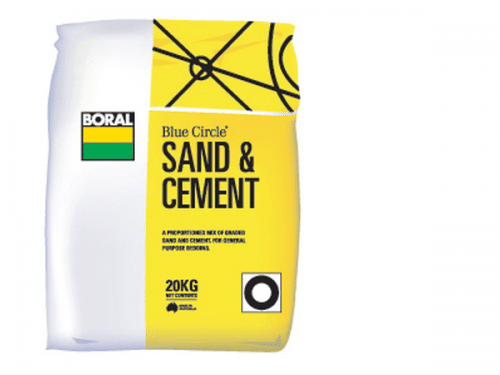 A bag of sand cement mix, a versatile construction material. The sand cement mix is a fine blend of high-quality sand and cement, perfect for various building projects. It can be used for mixing concrete, mortar, and render, providing excellent strength and durability. The product is suitable for both professional builders and DIY enthusiasts, offering a reliable solution for construction needs. Available at Parklea Sand & Soil Australia.