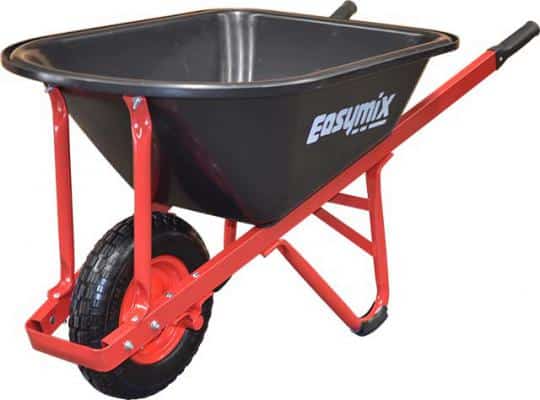 Professional landscaper using a sturdy green tray wheelbarrow to transport materials - Parklea Sand & Soil.