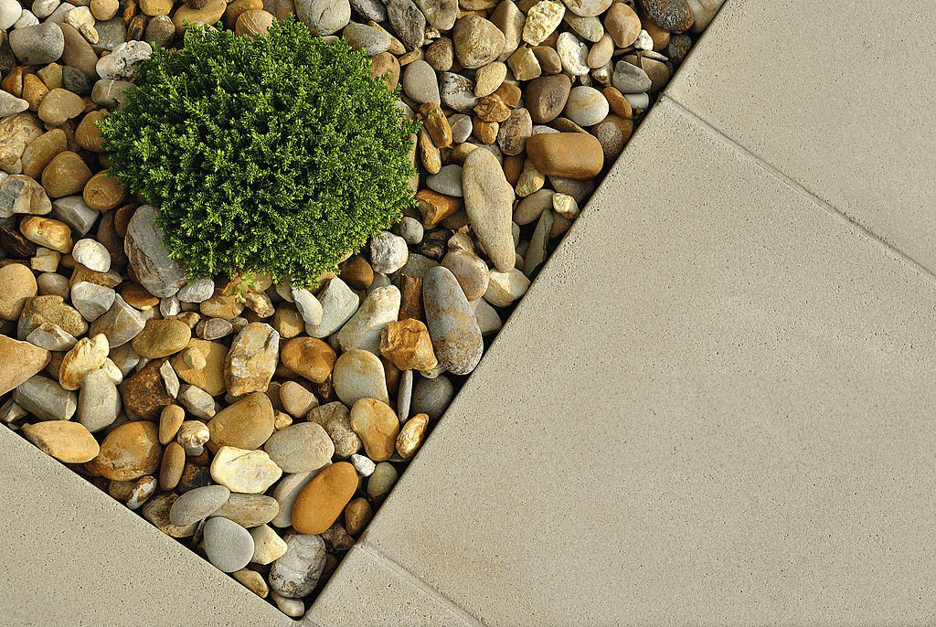 Decorative pebbles used for mulching soil.
