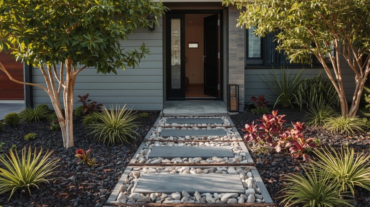Affordable front yard landscaping transformation using mulch, pebbles, and native plants in Sydney Hills District