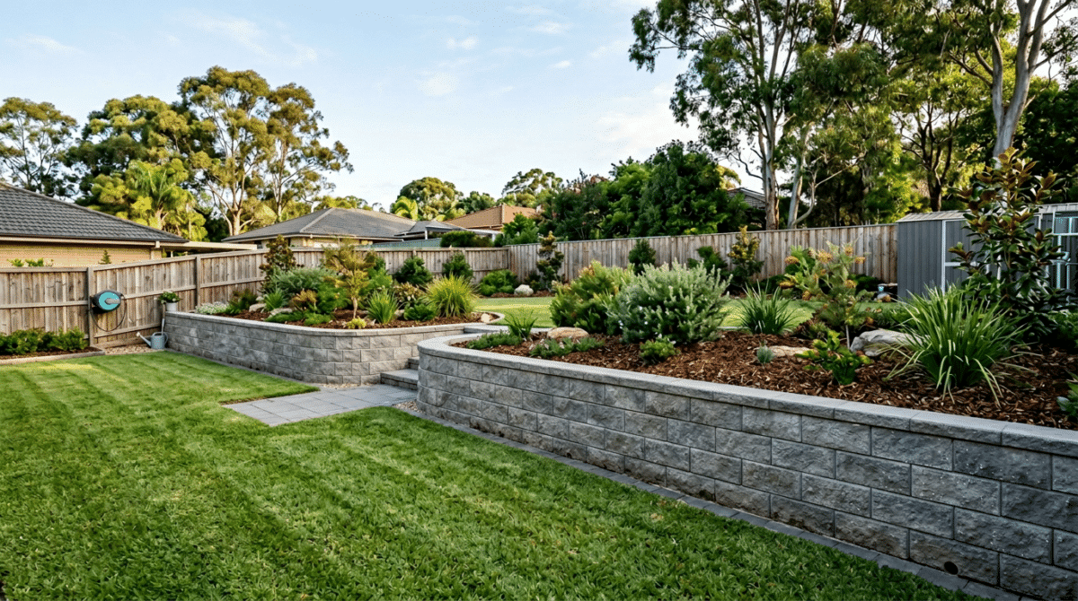 Core Fill Blockwork Besser Block Retaining Wall: Reinforcement, Core Fill & Drainage